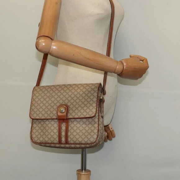 CELINE Macadam Canvas Shoulder Bag PVC Beige Gold Auth - Picture 1 of 16